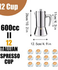 12 Cup Thickened 304 Stainless Steel Moka Pot Stovetop Espresso Maker For Induction Kickass Cafeteras Italian Percolator Mocha Coffee Machine