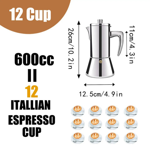 12 Cup Thickened 304 Stainless Steel Moka Pot Stovetop Espresso Maker For Induction Kickass Cafeteras Italian Percolator Mocha Coffee Machine