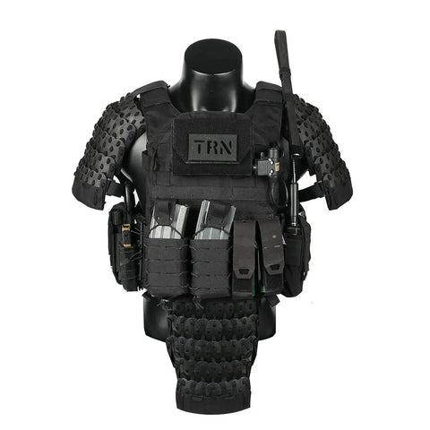 Front view of Tactical Shoulder Armor Guards Set for Battle Ready Knights Non Slip 500D Nylon Armor with Stainless Steel Panels