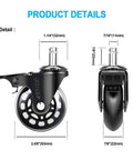 Heavy Duty 2.5 Inch Office Chair Casters With Brake Universal Fit Locking Wheels Includes Screwdriver Safe Roller Wheel Replacement For Hardwood Floors Mats Carpet And Tile Set Of 5, detailed dimensions
