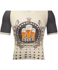 Cycling jersey with beer graphic design featuring beer mugs and hops on the front.