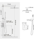 Technical diagram of Matte Black Shower Faucet Set With 10 Inch Rainfall Shower Head, Wall Mounted Fixtures With Valve And Trim Kit