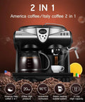 Smart Coffee Machine With Two Flavor Settings And Espresso Brew Dual Pumps And Boilers Six Function Buttons Programmable Timer And Adjustable Strength For Fresh Morning Coffee On Demand, front view showing carafe and espresso functions