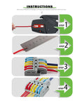 No Screw Required Lever Wire Connector Splitter Push In Terminal Kit For Electrical Wiring And Lighting Projects Made With Tin Plated Copper Contacts Plus Flame Retardant Housing To Keep Your Circuits Safe And Strong, step-by-step use