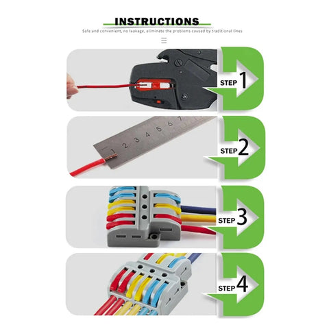 No Screw Required Lever Wire Connector Splitter Push In Terminal Kit For Electrical Wiring And Lighting Projects Made With Tin Plated Copper Contacts Plus Flame Retardant Housing To Keep Your Circuits Safe And Strong, step-by-step use
