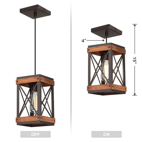 Rustic Farmhouse Wood Pendant Light Set Of 3 With Metal Cage In Oil Rubbed Bronze Finish for kitchen island or cafe bar areas