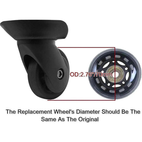 2 Pack 70mm Luggage Replacement Wheels With 8mm Axles And ABEC7 608ZZ Bearings with rubber outer layer and hardware