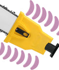 Universal Chainsaw Sharpener Kit With 12 Sharpening Stones And One Preinstalled Stone attached to a chainsaw bar