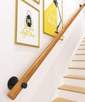 Top Shelf Pine Handrail Kit With A Round Solid Build Measuring 270 Cm, heavy-duty wooden railing on stairs with black mounts.