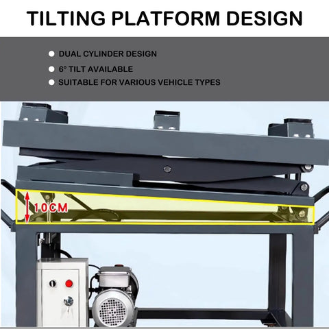 Heavy Duty Electric Scissor Lift For EVs With 1000 Kg Capacity And 1800 mm Rise Featuring A Rock Solid 6 Degree Tilt Table And Slick Side Sliding Base 220 V Power Makes Its Shop Jobs A Total Breeze