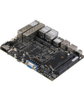 Motherboard for Mini Pc Tower Powered By The Atom C3958 Processor With Sixteen Gb Ram featuring SFP+ fiber and Ethernet ports.
