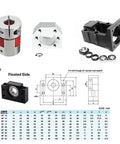 Components of 20mm CNC Ball Screw Kit SFU2005 RM2005 with coupler, nut housing, motor bracket, and BF15 bearing end block