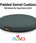 Noova Swivel Seat Cushion With Removable Washable Cover Offers 360 Rotation For Easy Car Entry Exit And Hip Back Pressure Relief Non Slip Base For Home Or Auto Use Comfortable Padded Mobility Aid, 15.25 inch round cushion.