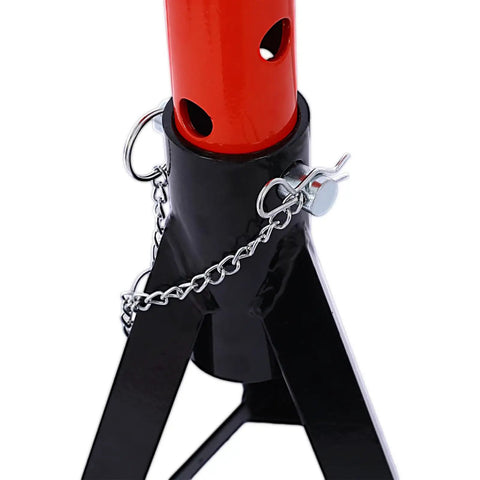 Close-up of 3 Ton Jack Stands For Home Garages Heavy Duty Steel Lifts With 6000 Lb Per Stand, showing locking mechanism and chain.