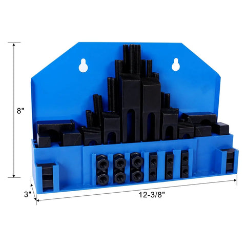 Go-To Heavy Duty Milling Machine Clamping Kit 58-Piece Tool Steel Clamp Set with blue finish on holder