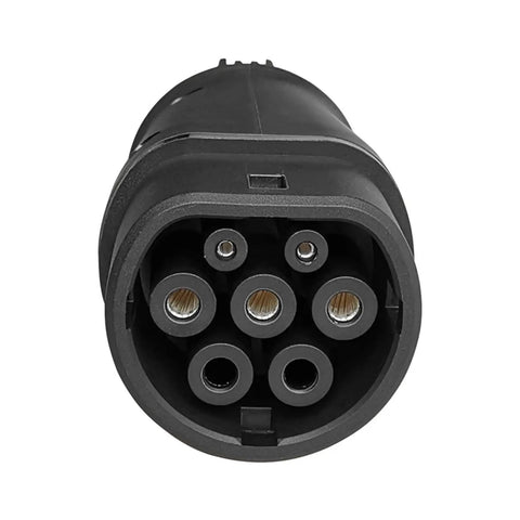 Hella Reliable EV Charger Adapter J1772 To Type 2 Socket IEC 62196 electric vehicle charging connector close-up view.