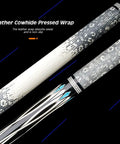 Premium Pool Billiard Cue Crafted From Top Grade Maple Shaft With Comfortable Leather Handle Delivers Unmatched Sweet Spot Accuracy And Knockout Power For Serious Players Wanting Crack Shot Precision On The Felt, showcasing leather cowhide pressed wrap.
