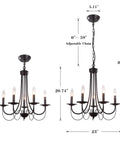 Five Light Farmhouse Chandelier In Black With Classic Candle Ceiling Light Fixture dimensions illustration