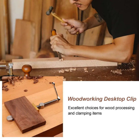 Slick Ace 3/4 Inch Bench Dog Clamps For Woodworking Crews With Rock Solid Stainless Steel Frame Brass Index Stops And Dual Ratchet Wrenches Low Profile Hold Fast Jig Tool clamping wood pieces during woodworking.