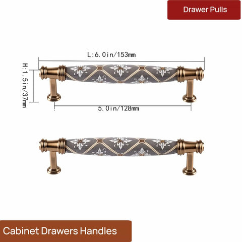 2 Pack Ceramic Cabinet Drawer Handles Vintage Dresser Pulls For Kitchen And Bedroom, 5 Inch Center To Center, Zinc Alloy Hardware