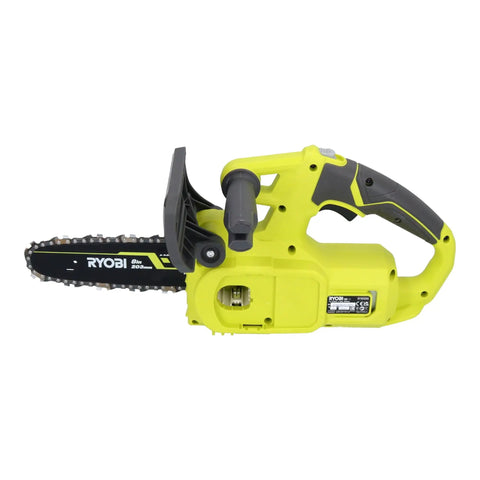 Badass 18 Volt Cordless 8 Inch Chainsaw With Sharp High Tooth Blade And Reliable Manual Oil Pump Made For Smooth Hedge Thinning And Easy Yard Cleanup Tasks In Black Green side view of chainsaw with sharp blade.