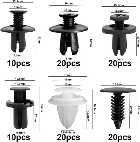 100Pcs Box Set Bumper And Fender Liner Clips Kit With 6 Sizes Push Type Retainer Fasteners for Ford Taurus E 350 Econoline Expedition