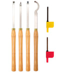 Carbide Tipped Wood Turning Tools Lathe Set With Rougher Detailer Finisher And Swan Neck Hollower, Solid Wood Handle, 4-Piece Kit