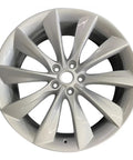 Reconditioned Oem 21X8 5Inch Front Or Rear Tesla Model S Alloy Wheel Rim Silver Factory Spec side view with angled spokes