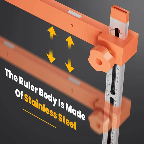 Adjustable Drawer Slide Jig With Toggle Clamp And Magnetic Arm For Precision Cabinet Installations, stainless steel ruler