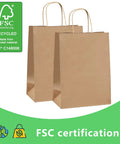Brown Paper Bags With Handles 8x4.25x10.5 Inches Medium Gift Bags Bulk 100 Pack Recycled Kraft Paper Eco Friendly Shopping Bags For Party Festivals Gifts Retail Merchandise with FSC certification badge