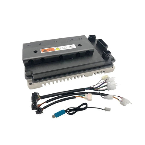 EM100 controller for QS120 Mid Drive Motor 2000W Belt Conversion Kit, featuring wiring harness and USB connection.