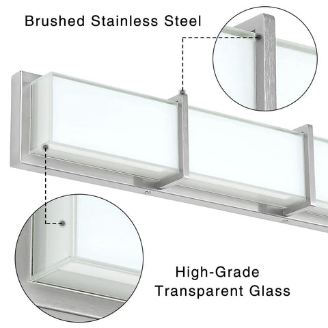 27 Inch Brushed Nickel Vanity Light Fixture, Sleek Modern Over Mirror Bright Cool White 6000K, 28W Dimmable Bathroom Lighting for WC Toilet Kitchen Cabinet and Wall Mount