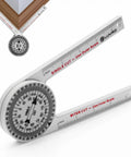 Precision Miter Angle Finder With Dual Rulers For Crown Molding And Baseboard Carpentry with measurement scales and durable plastic design.
