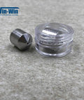 Side view: Allfi waterjet poppet valve seat and exchange part; metallic gray conical seat beside clear cap; Win-Win logo
