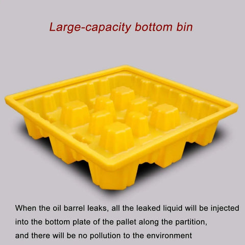 Heavy Duty Plastic Spill Pallet For Oil Drums And Industrial Liquids With Leak Proof Deck and Large-capacity Bottom Bin
