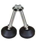 Built Like A Tank Adjustable Leveling Feet With Swivel Base For Cabinets And Tables Smooth Non Slip Glide Pads showing chrome and rubber feet.
