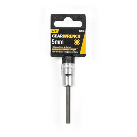 Workhorse Three Eighths Inch Drive Hex Bit Socket Five Millimeter With S2 Steel Insert Bits And Heat Treated Socket Bases For Maximum Strength Dual Markings For Easy SAE And Metric Identification And Durable Chrome Finish