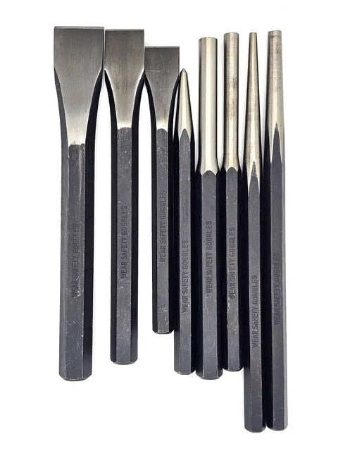 Heavy Duty Jumbo 8 Piece Punch And Chisel Set For The Workshop Beefy Pro Grade Punch Pins And Chisels Drop Forged Chrome Vanadium