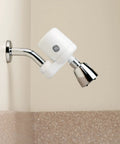 Installed shower water filter system reducing chlorine, hard water, and sediment, tool free, NSF certified, standard half inch fit