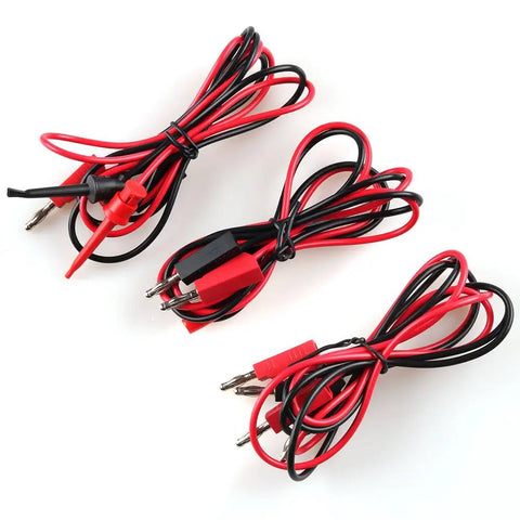 Alligator Clip To Banana Plug Multimeter Lead Set With Mini Hooks, 3 Pairs, Stackable Banana Plugs, PVC Insulated Tinned Copper Wire