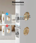 Front Door Lock Set With 2 Lever Handles Keyless Entry Deadbolt Fingerprint And Digital Keypad Matte Black 3 In 1 Unlock System installation dimensions diagram for standard doors.