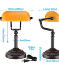 Amber Glass Bankers Desk Lamp With Retro Weighted Base And Old School Vibe, Matte Orange Vintage Desk Lamp Dimensions View