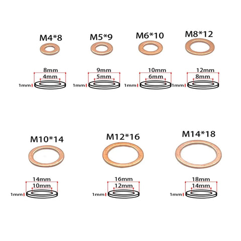 Top Flat Copper Washers 100 Pcs Assortment Kit Heat Resistant Sealing Gaskets For Automotive Sump Plugs Sizes M4 M5 M6 M8 M10 M12 M14 Universal Fit Metal Sealant For Garage Mechs Fix Leaks And Keep Engine Safe With Solid Hold As The Real Deal. Copper flat washer sizes M4 to M14
