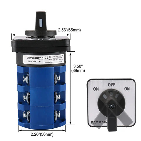 63A Momentary Rotary Cam Changeover Switch 660V 3 Pole 3 Position On Off On Universal Selector Switch with dimensions