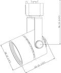 Technical drawing of Dimmable 8W LED Track Light Head 90 Plus CRI Warm White 3000K, Adjustable Tilt 40 Degree Beam, 120V Halo Type