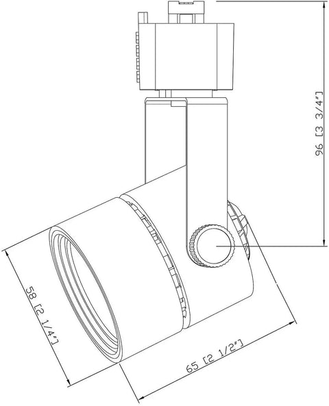 Technical drawing of Dimmable 8W LED Track Light Head 90 Plus CRI Warm White 3000K, Adjustable Tilt 40 Degree Beam, 120V Halo Type