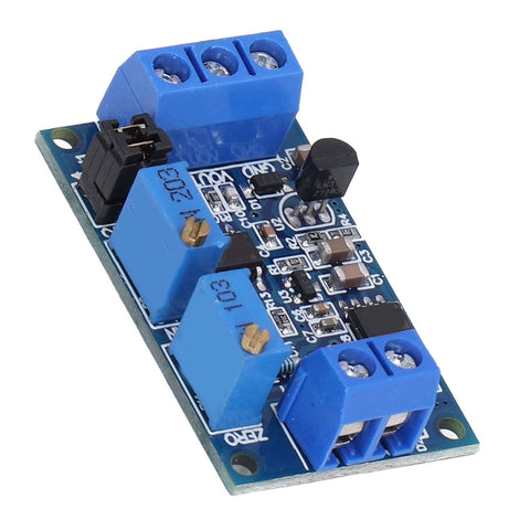 No Gimmicks Here Current To Voltage Converter Module with blue connectors and adjustable tuning components for industrial use.
