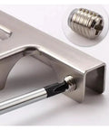 Stainless Steel Cabinet Shelf Clips Two Piece Glass Clamp Kit installation process with screwdriver and clamp detail