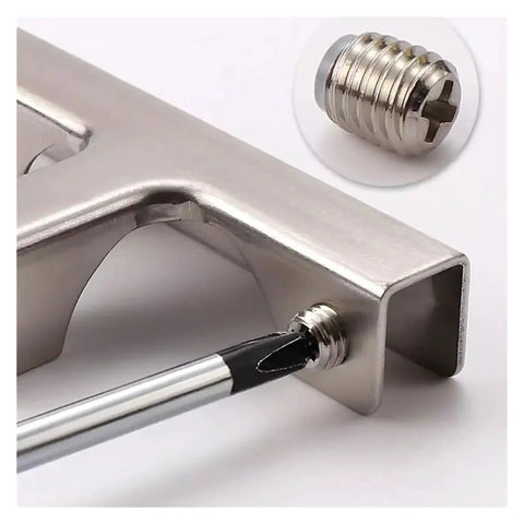 Stainless Steel Cabinet Shelf Clips Two Piece Glass Clamp Kit installation process with screwdriver and clamp detail