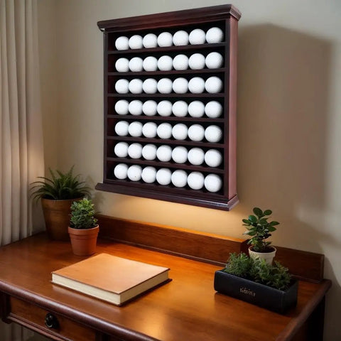 Wall Mount Golf Ball Display Case In Black Finish With Green Felt Interior No Door For Easy Showcasing And Collecting